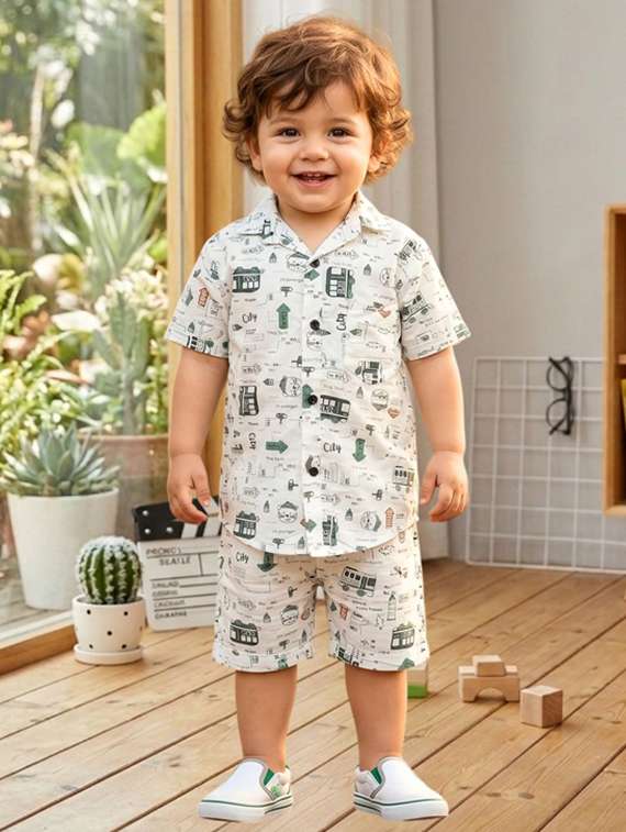 boys printed short sleeves shirt and shorts set - 22489872 -  Standard Image - 1