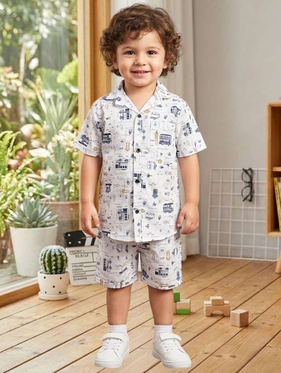 boys printed short sleeves shirt and shorts set - 22489875 -  Standard Image - 1
