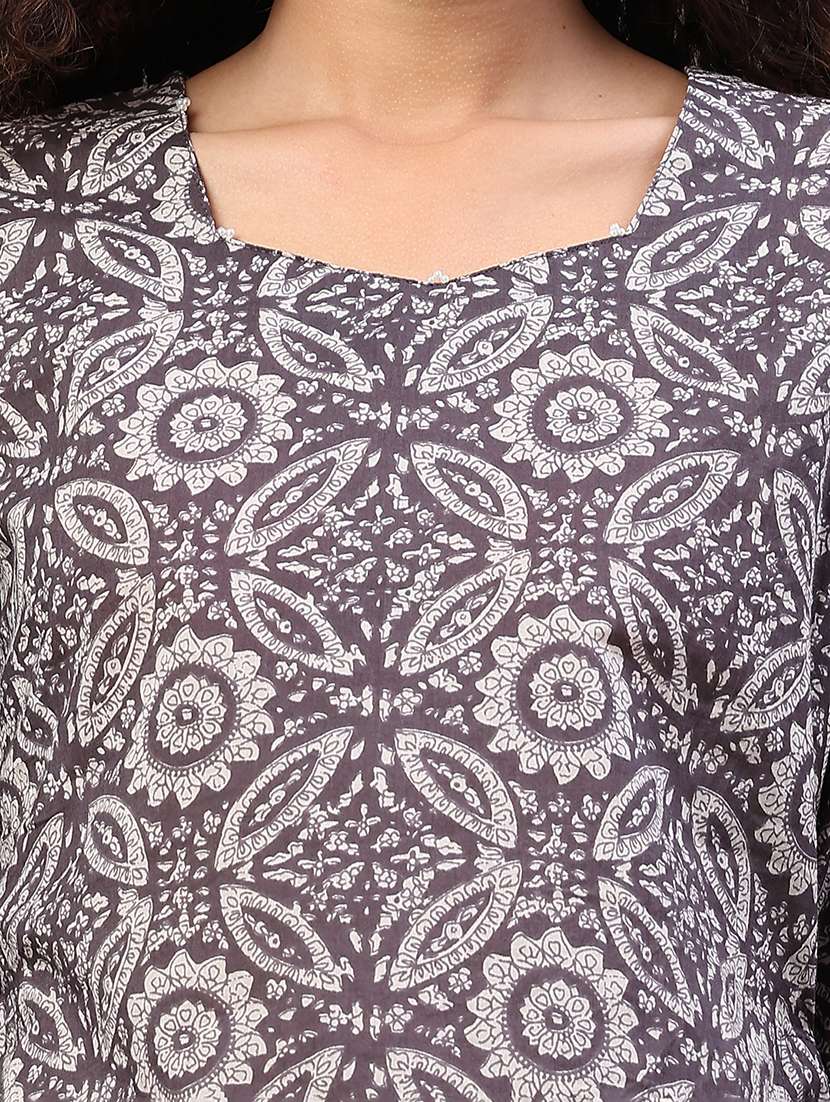 Women Printed Three Quarter Sleeves Straight Kurti - 22489901 -  Standard Image - 1