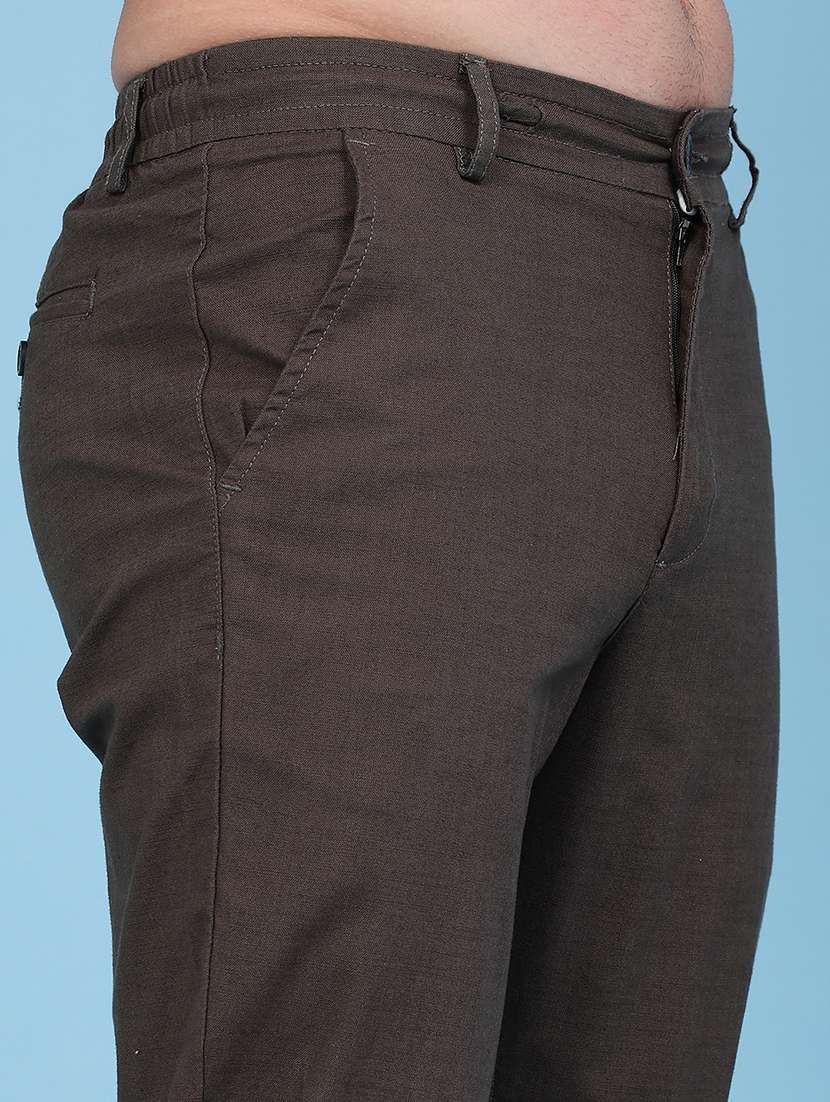 Men Solid Mid Rise Chinos Casual Trouser - 22490102 -  Standard Image - 1
