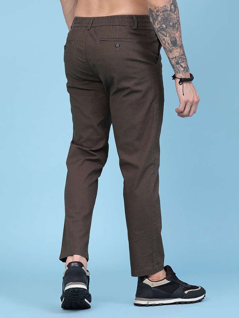 Men Solid Mid Rise Chinos Casual Trouser - 22490102 -  Standard Image - 4