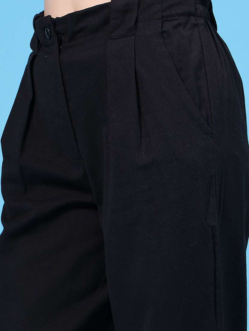 Women Solid Mid Rise Straight Pleated Trouser - 22490834 -  Standard Image - 1