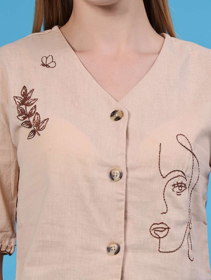 Women Embroidered Short Sleeves Shirt Style Top - 22490893 -  Standard Image - 1
