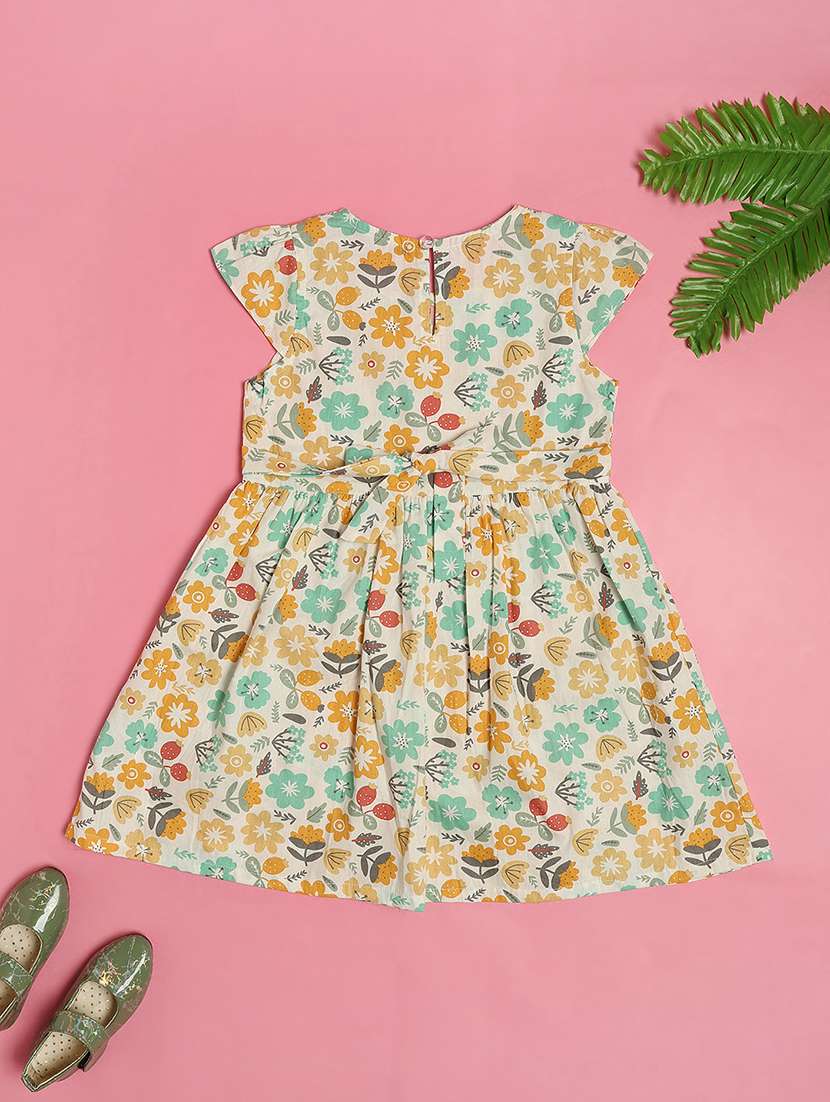 girls printed round neck fit and flare dress - 22490935 -  Standard Image - 1