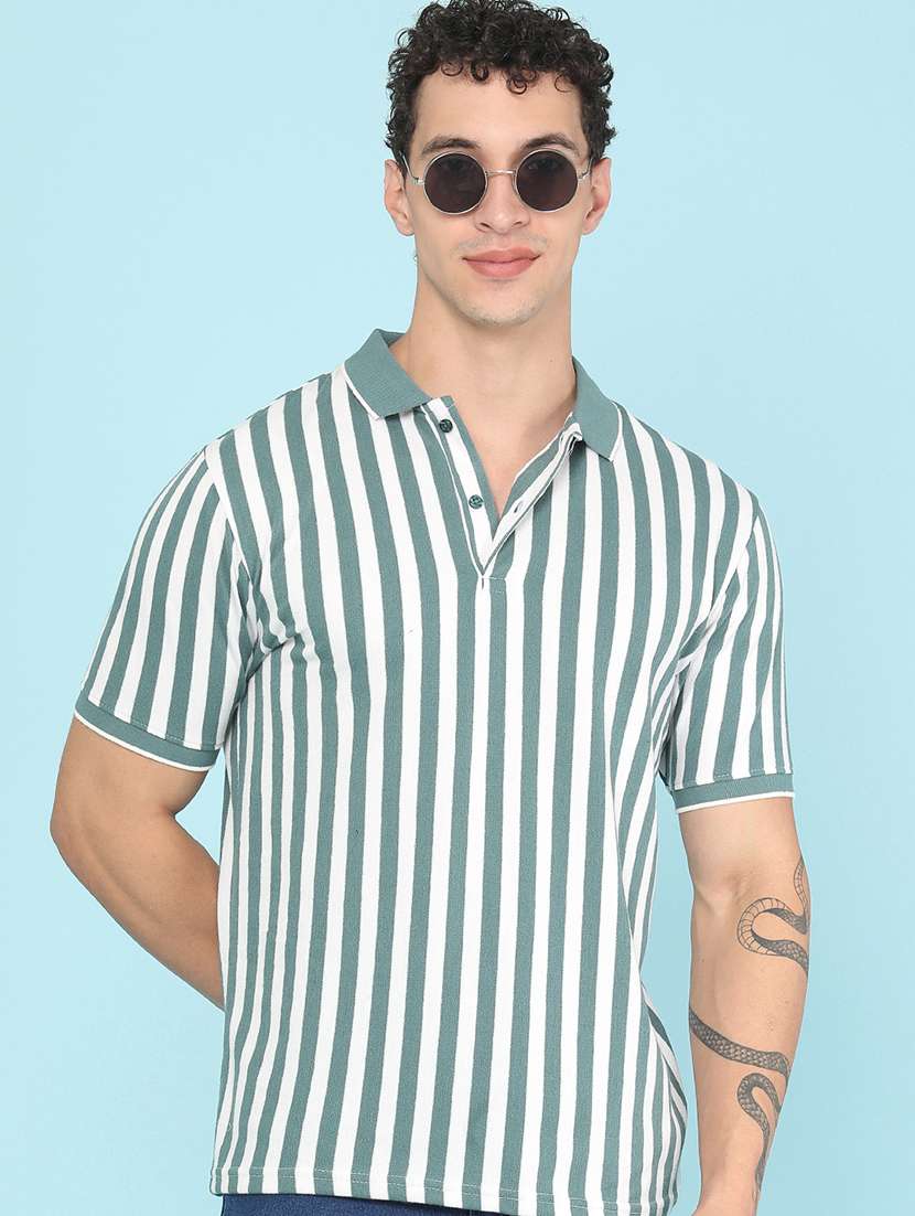 men striped short sleeve regular fit polo t-shirt