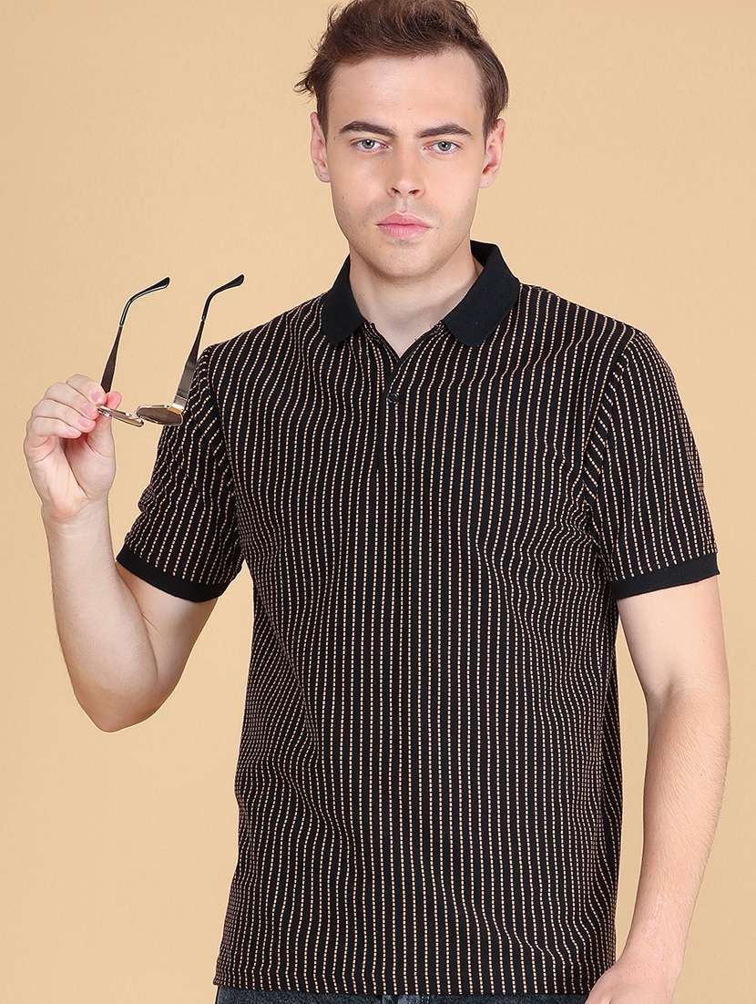 men striped short sleeve regular fit polo t-shirt