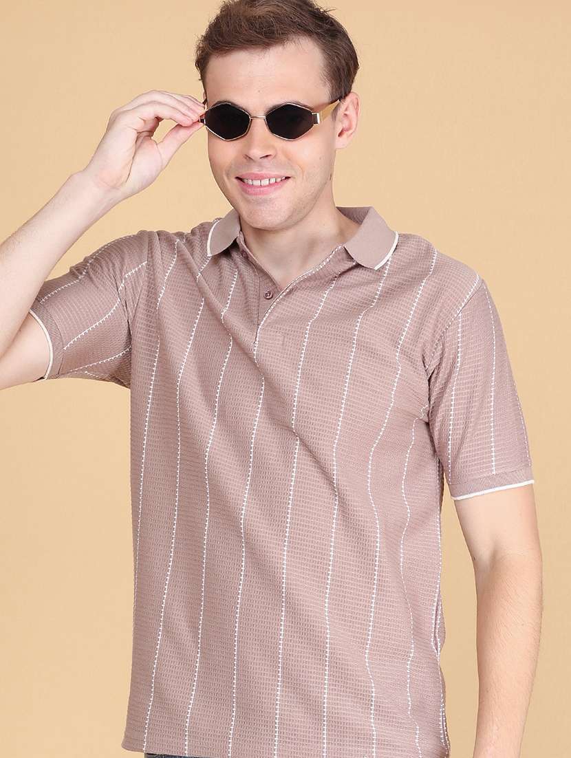men striped short sleeve regular fit polo t-shirt