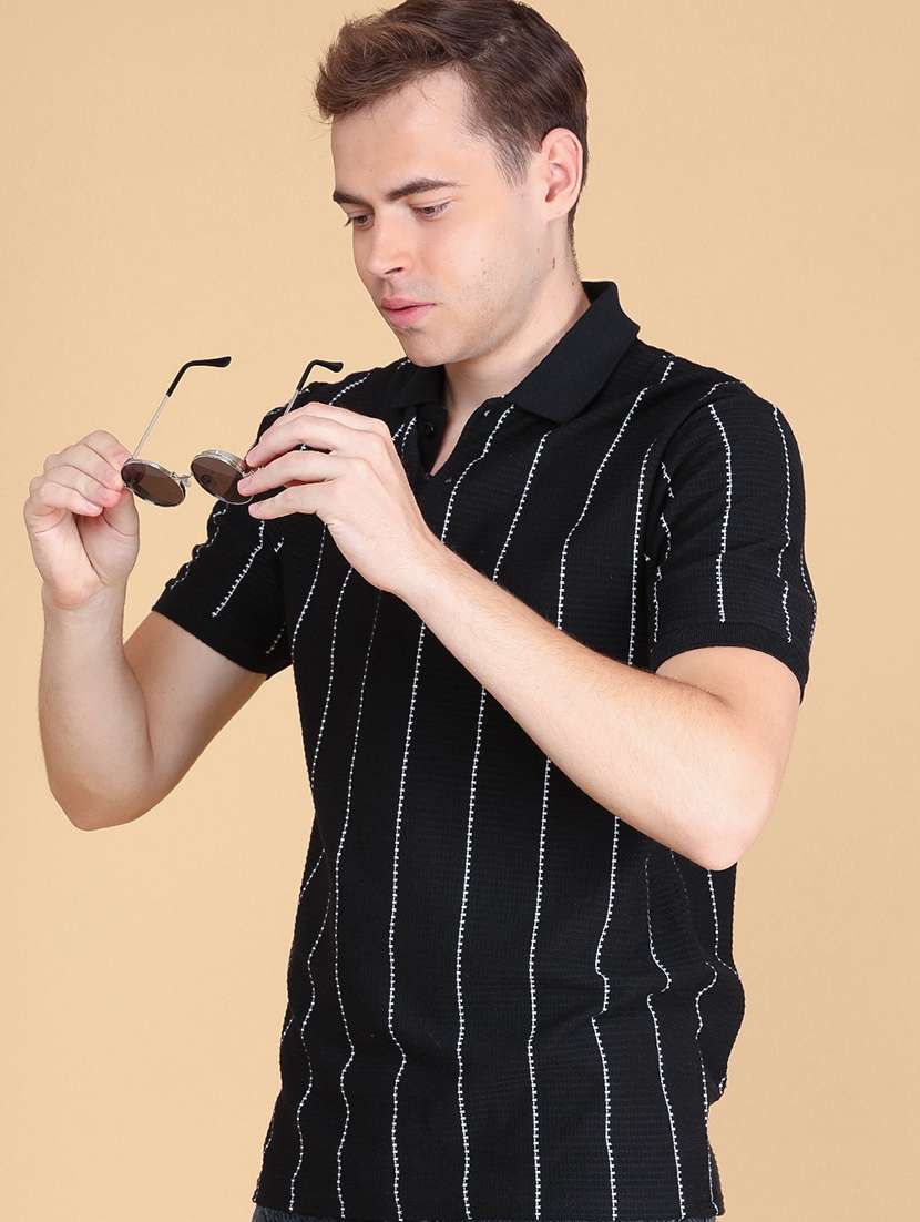 men striped short sleeve regular fit polo t-shirt