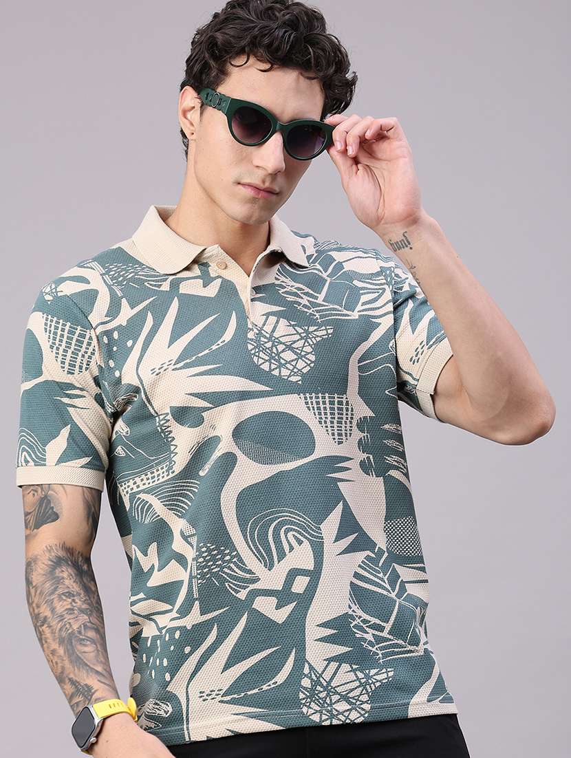 men printed short sleeve regular fit polo t-shirt