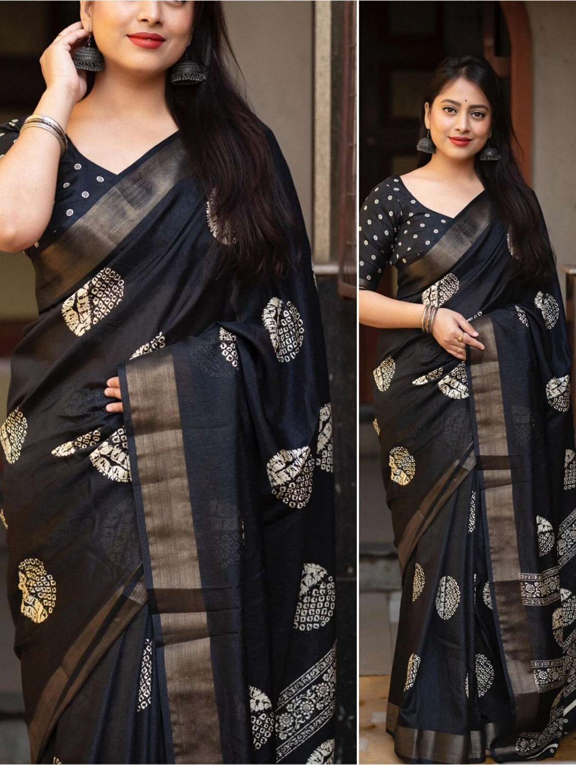 Women Printed Casual Wear Saree With Blouse - 22491444 -  Standard Image - 4