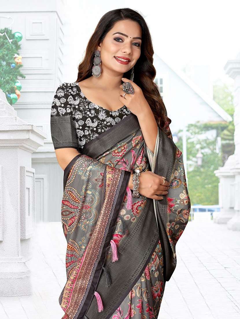 Women Printed Casual Wear Saree With Blouse - 22491525 -  Standard Image - 1