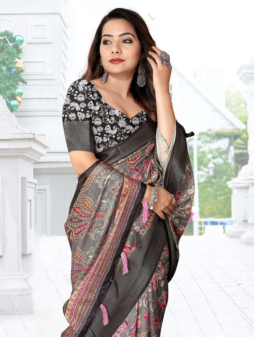 Women Printed Casual Wear Saree With Blouse - 22491525 -  Standard Image - 4