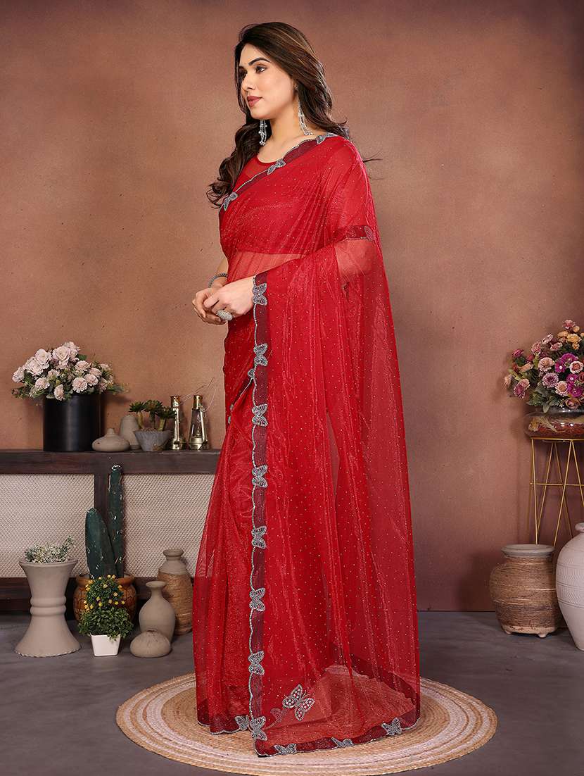 women solid with work embellished saree with blouse - 22492383 -  Standard Image - 1