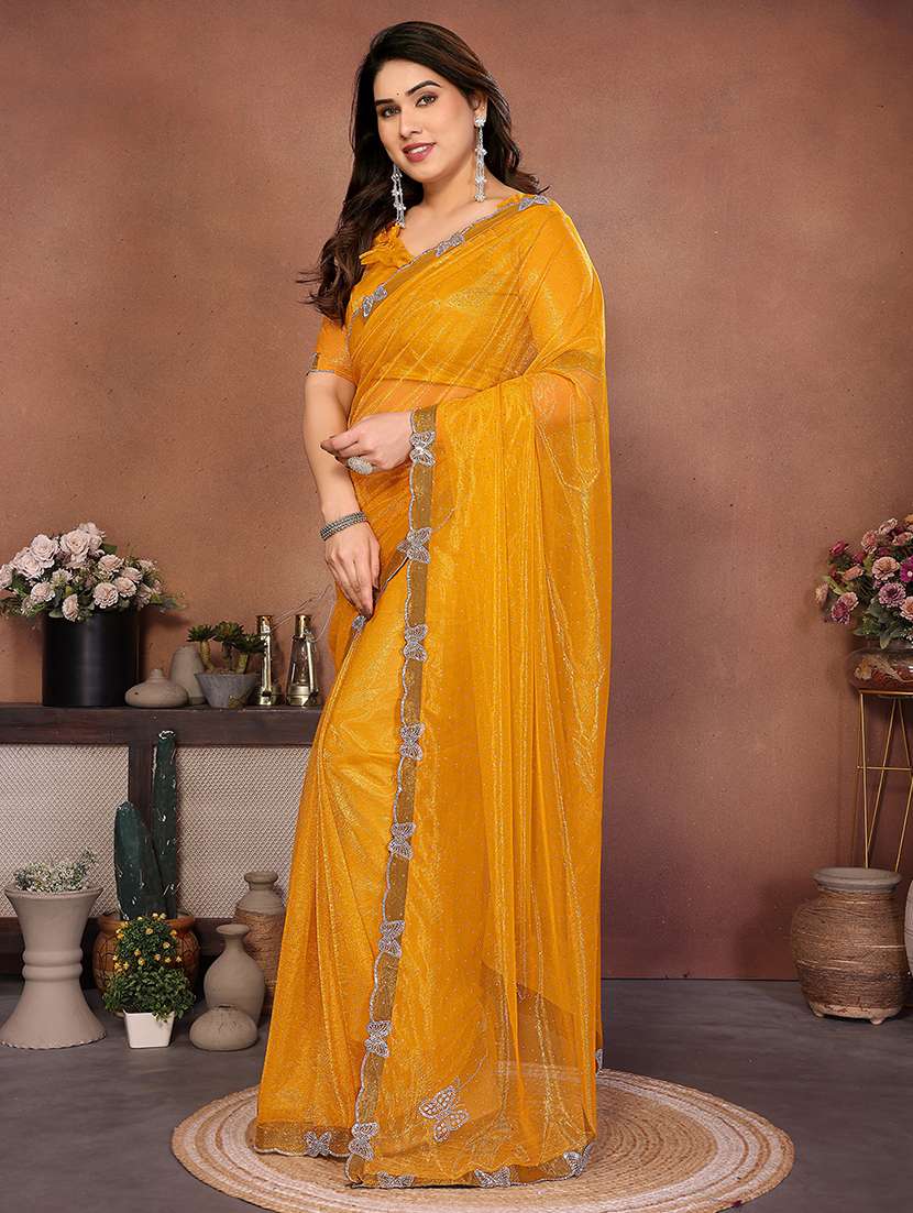 Women Solid With Work Embellished Saree With Blouse - 22492384 -  Standard Image - 1