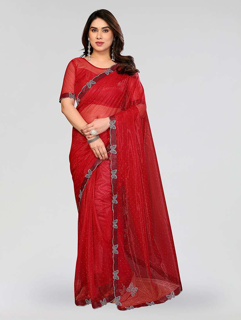 women solid with work embellished saree with blouse - 22492386 -  Standard Image - 1