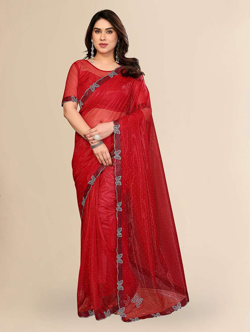women solid with work embellished saree with blouse - 22492389 -  Standard Image - 1
