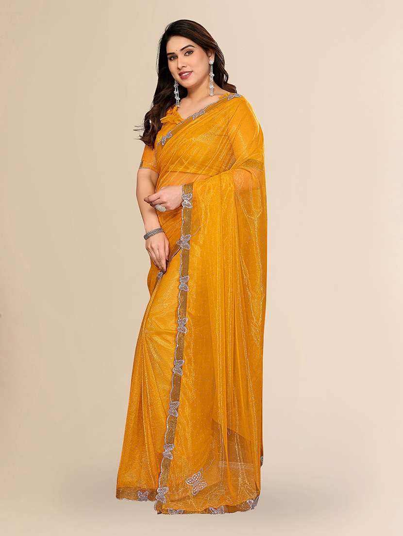 women solid with work embellished saree with blouse - 22492390 -  Standard Image - 1