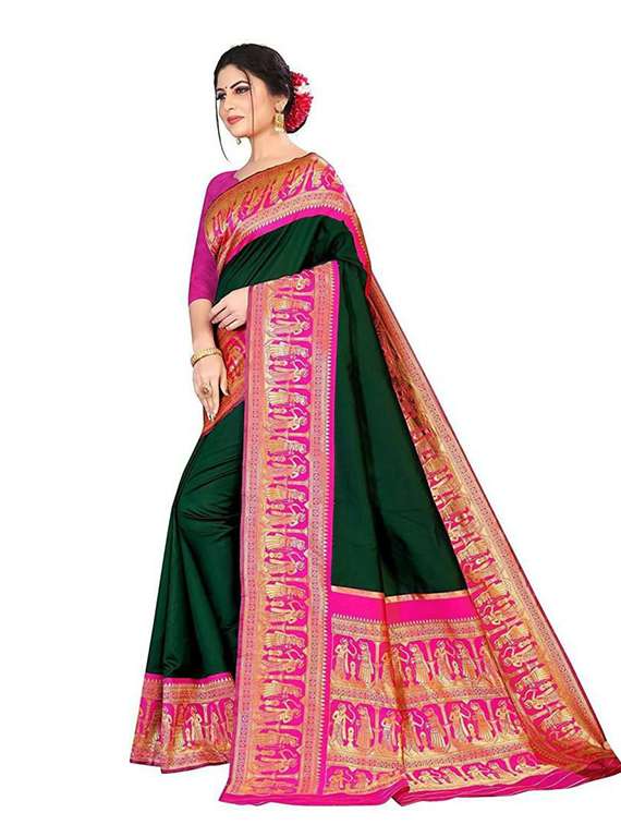 women solid with bordered saree with blouse - 22492727 -  Standard Image - 1