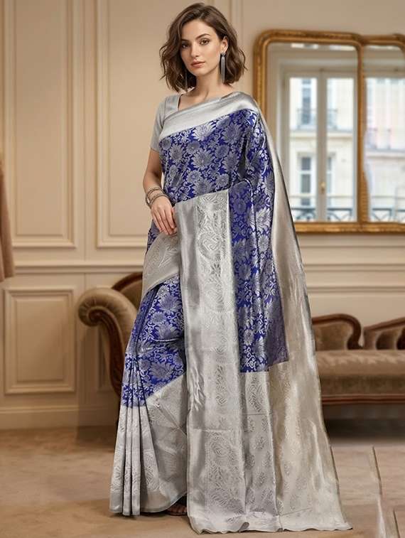 women self design banarasi saree with blouse