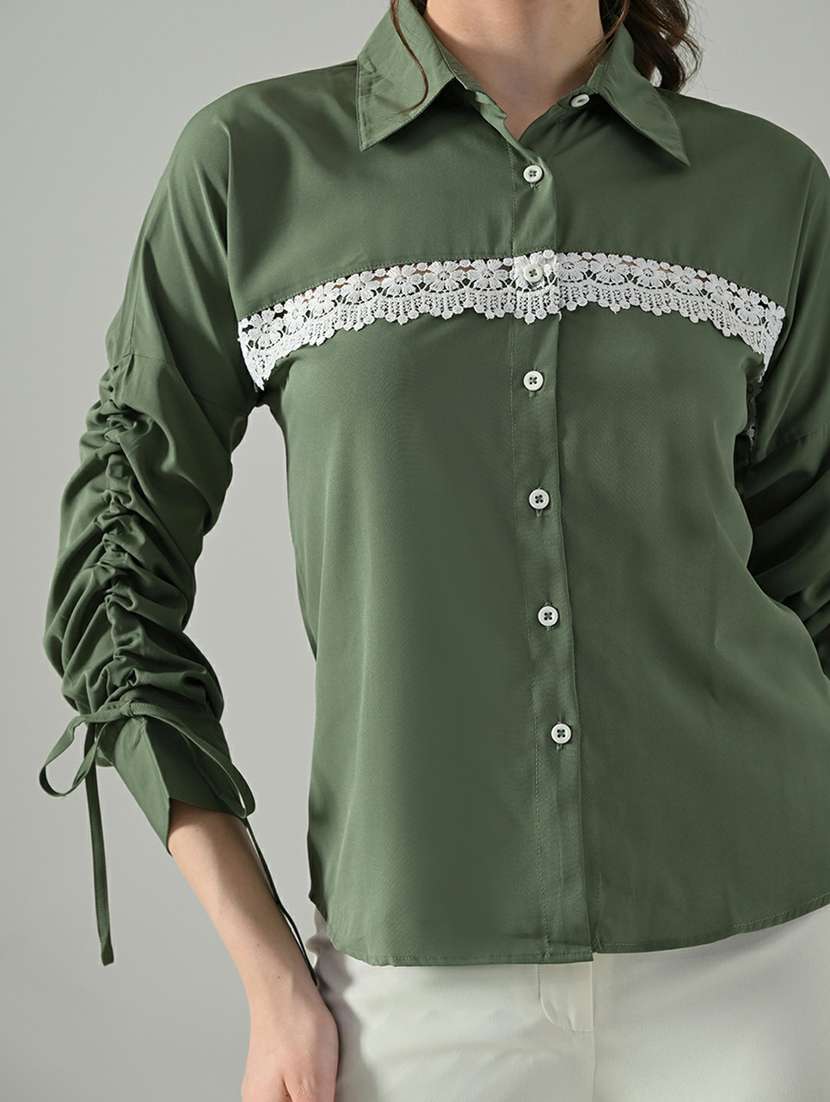 women solid long sleeves collared shirt - 22494736 -  Standard Image - 1