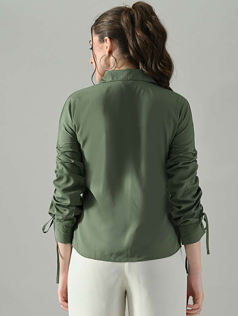 women solid long sleeves collared shirt - 22494736 -  Standard Image - 4