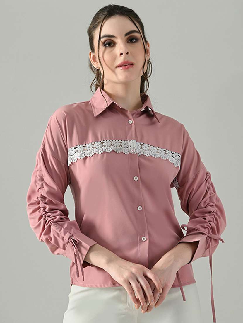 women solid with work collared regular shirt