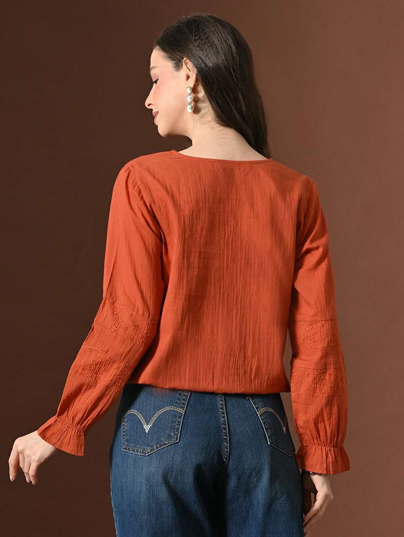 women self design long sleeves regular top - 22494738 -  Standard Image - 4