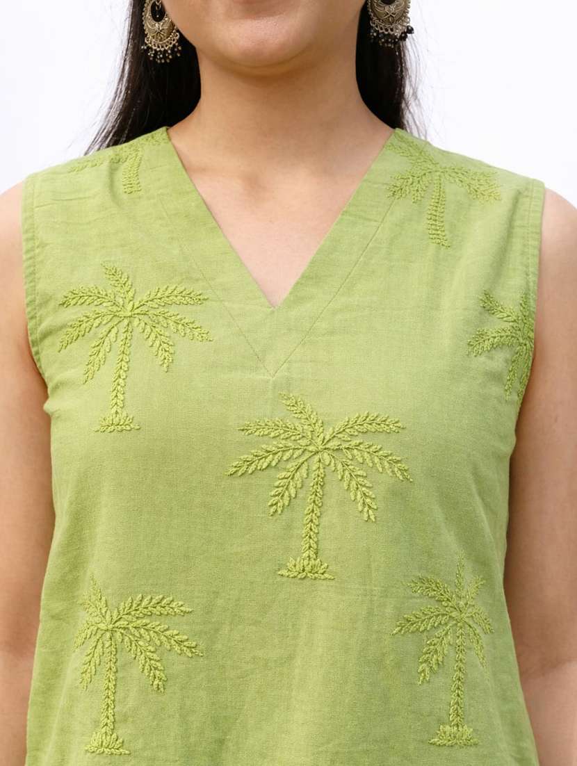 green linen sleeveless v-neck top - 22494747 -  Standard Image - 1
