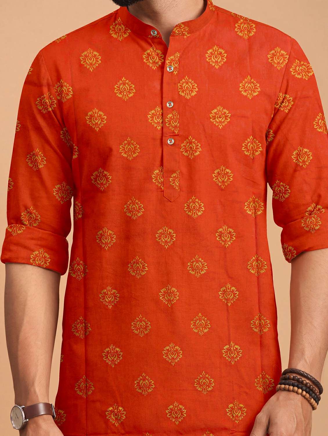 men printed mandarin neck kurta pyjama set - 22494770 -  Standard Image - 1