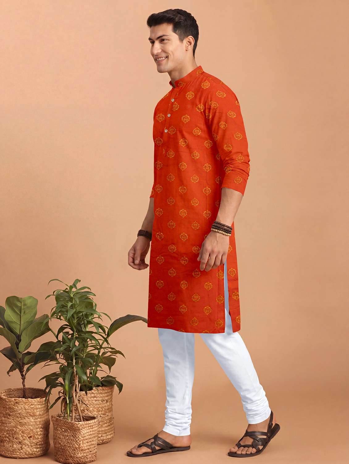men printed mandarin neck kurta pyjama set - 22494770 -  Standard Image - 4