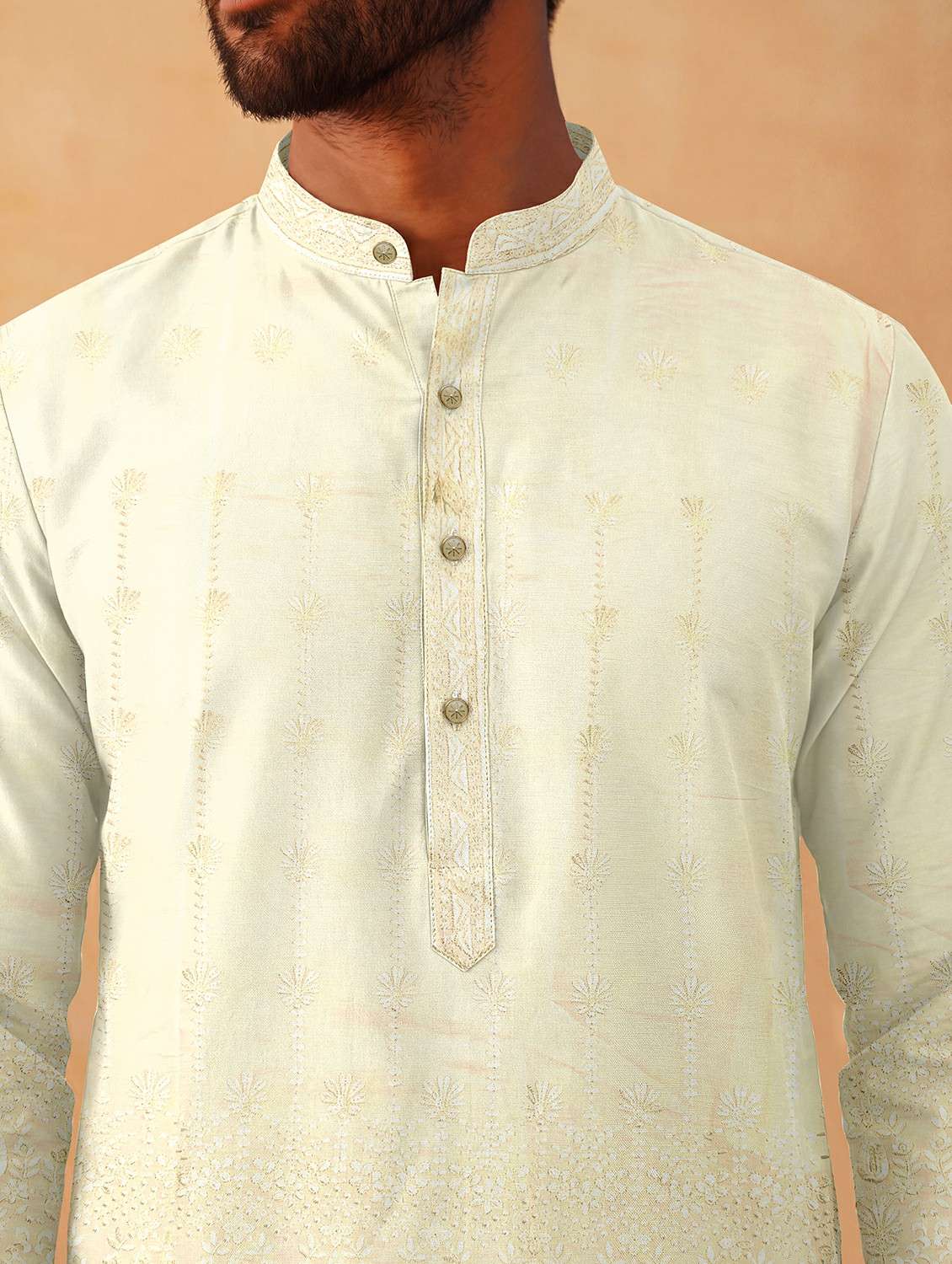 men solid with work mandarin neck kurta pyjama set - 22494818 -  Standard Image - 1