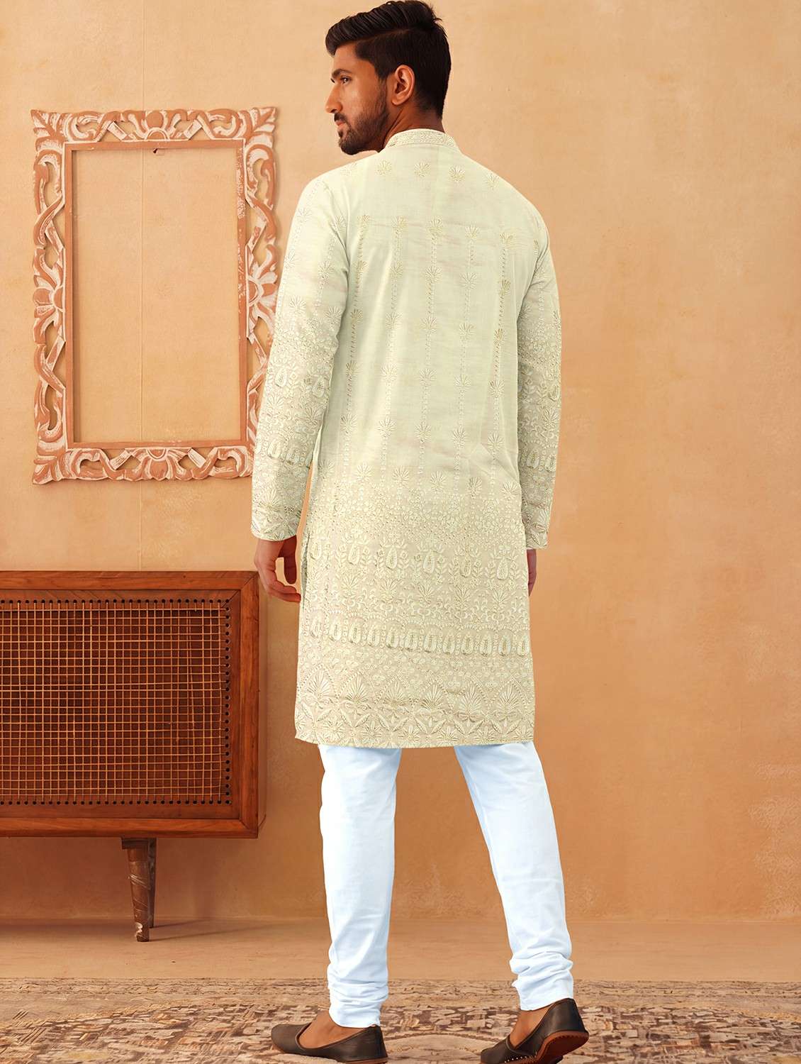 men solid with work mandarin neck kurta pyjama set - 22494818 -  Standard Image - 4