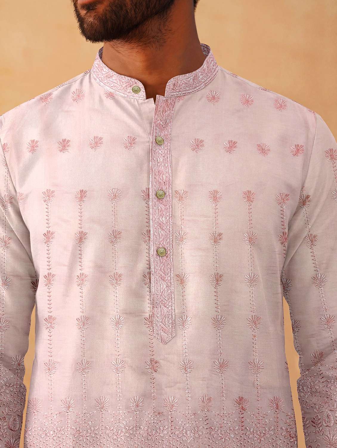 men solid with work mandarin neck kurta pyjama set - 22494819 -  Standard Image - 1