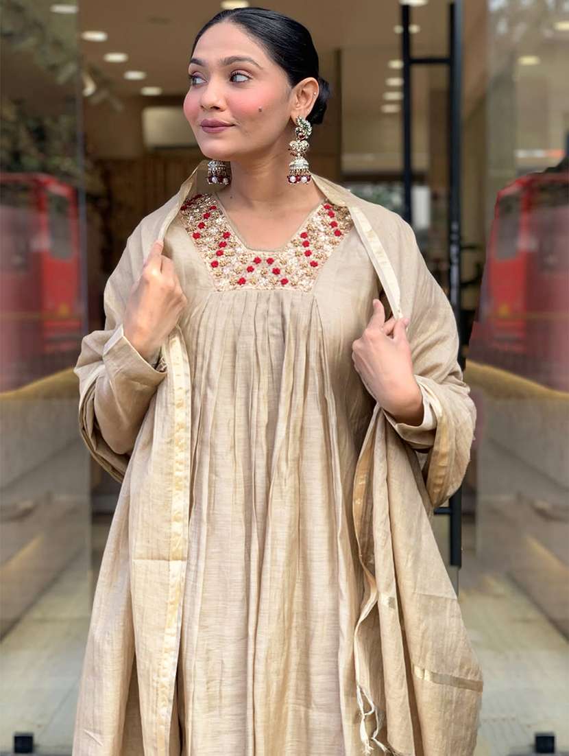 beige chanderi kurta pant  set - 22494828 -  Standard Image - 1