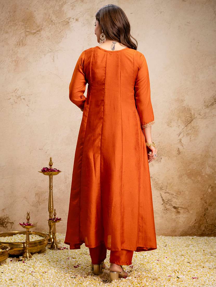 women solid with work three quarter sleeve kurta pant with dupatta set - 22494830 -  Standard Image - 4