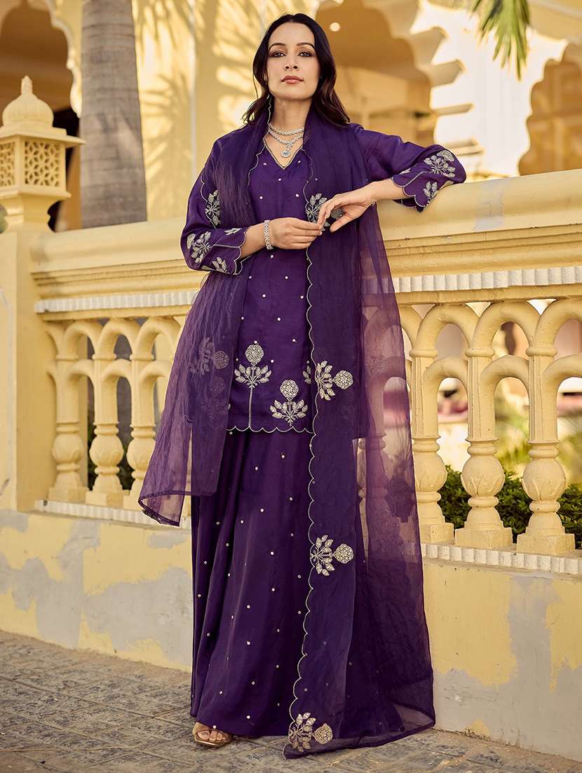 women embroidered three quarter sleeve kurta palazzo with dupatta set - 22494840 -  Standard Image - 1