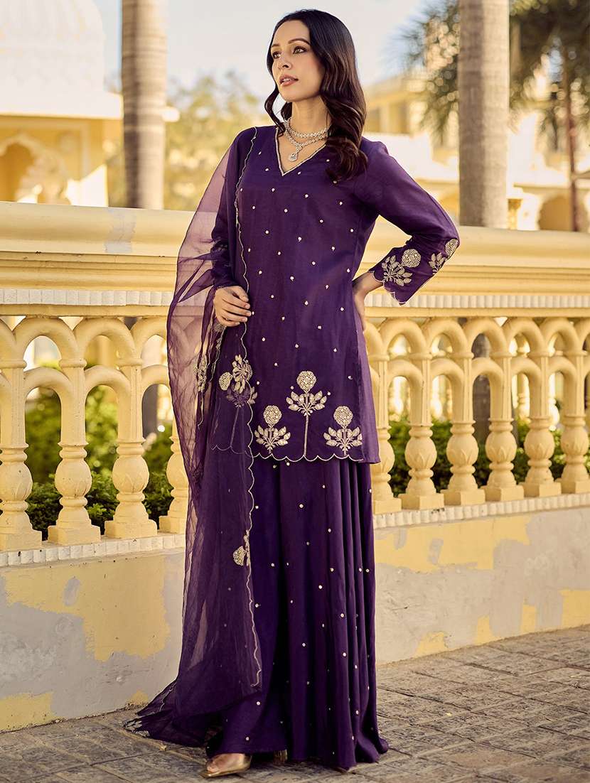 women embroidered three quarter sleeve kurta palazzo with dupatta set - 22494840 -  Standard Image - 4