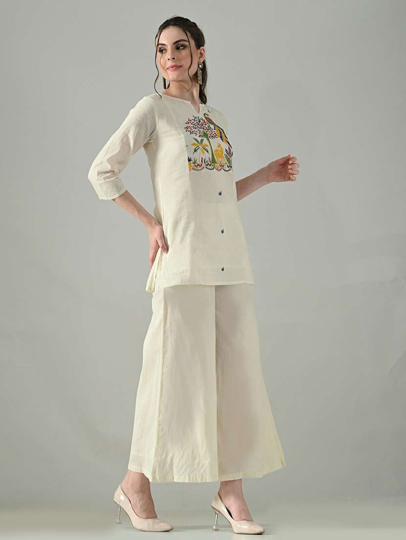 women embroidered notch neck top and palazzo co-ord set - 22494856 -  Standard Image - 4