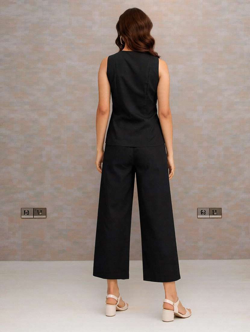 women solid sleeveless top and trouser co-ord set - 22494867 -  Standard Image - 4