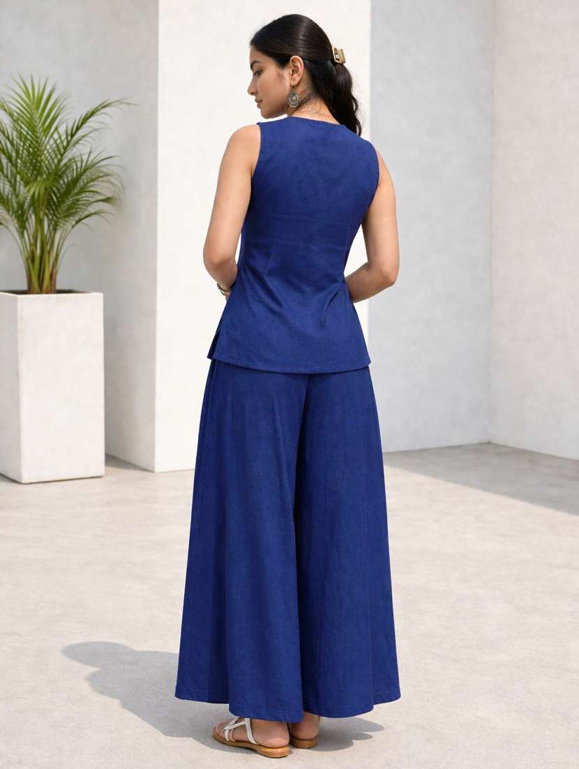 women solid sleeveless top and palazzo co-ord set - 22494870 -  Standard Image - 4