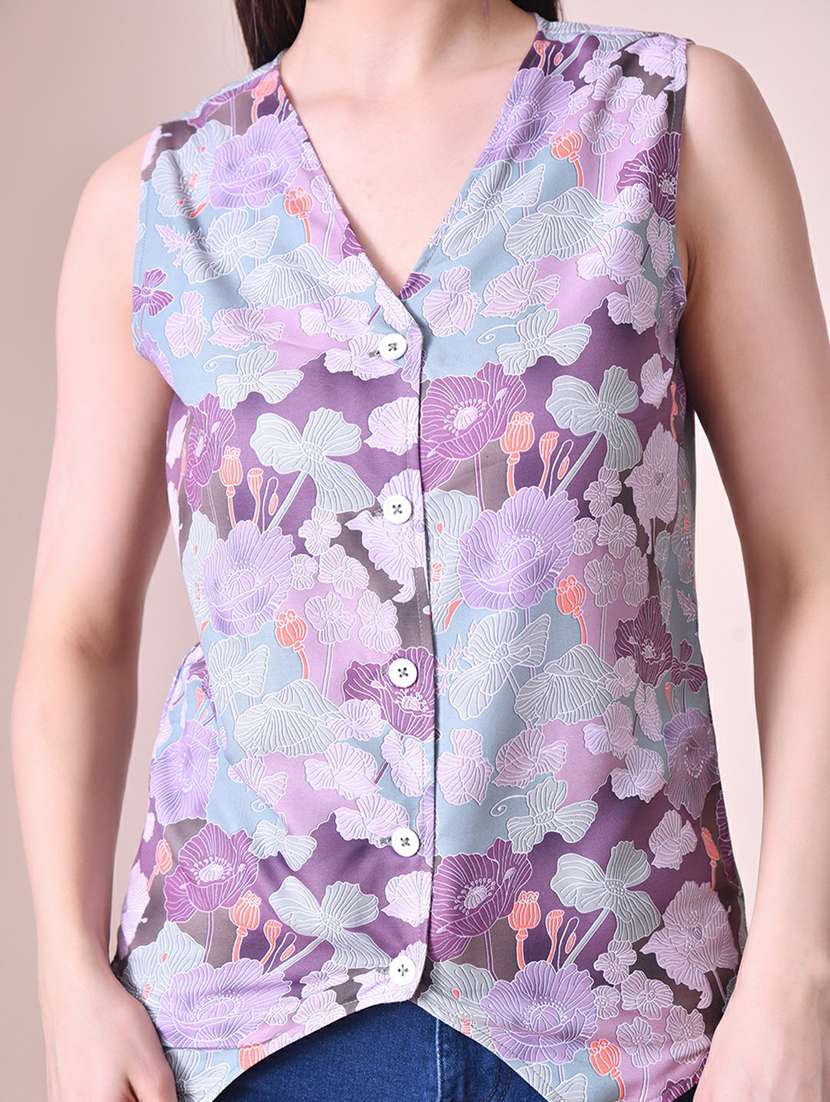 women floral printed v-neck vest top - 22494884 -  Standard Image - 1