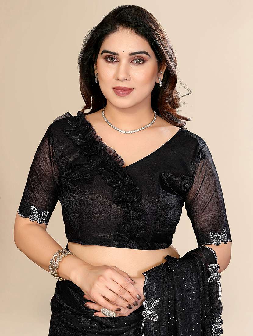 women solid with work embellished saree with blouse - 22494999 -  Standard Image - 4