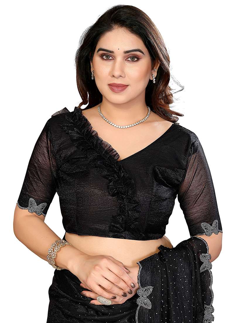 women solid with work embellished saree with blouse - 22495023 -  Standard Image - 4