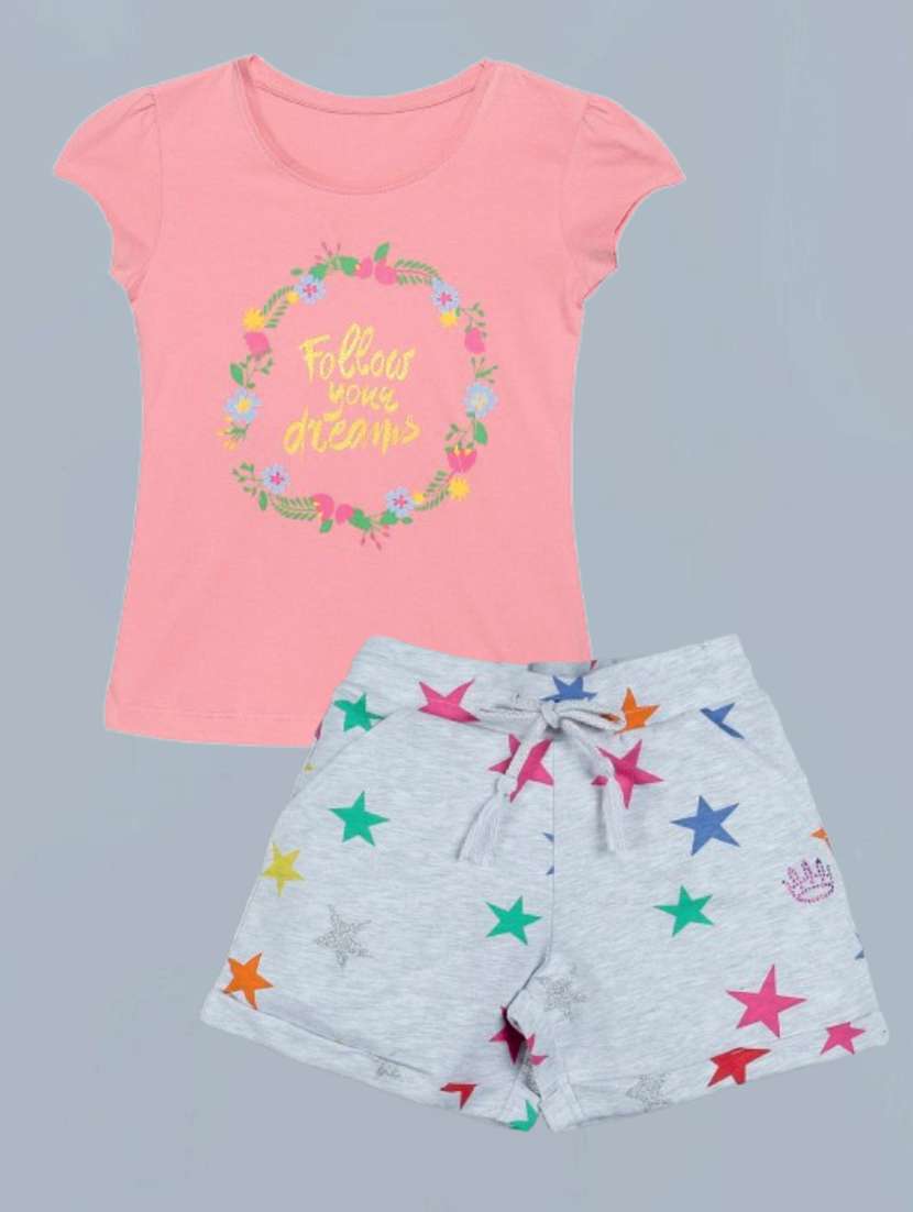 girls multi colored cotton shorts sets twin sets & jump suit - 22495029 -  Standard Image - 1