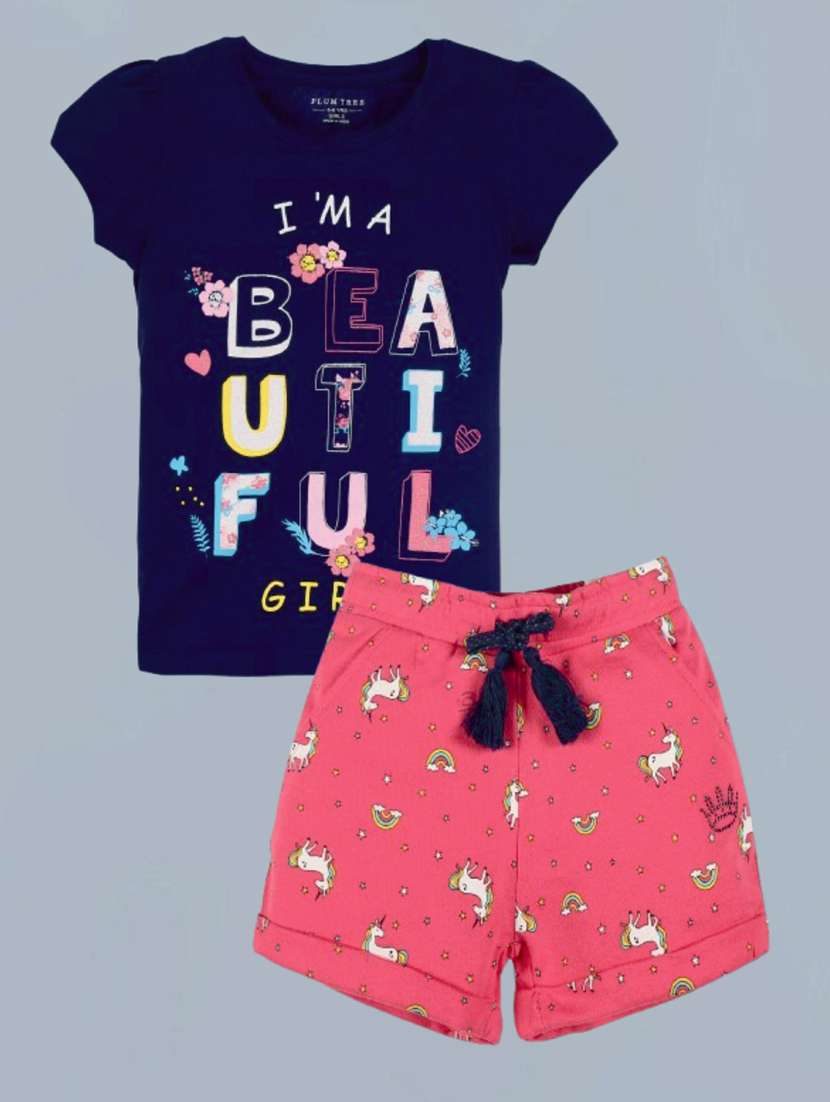 Kids Printed Pink Cotton Shorts Set - 22495031 -  Standard Image - 1