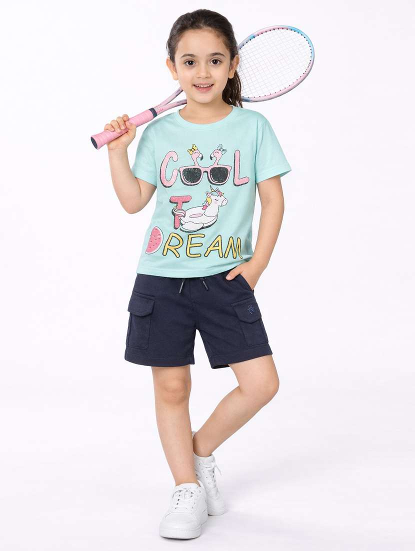 kids printed cotton graphic shorts set