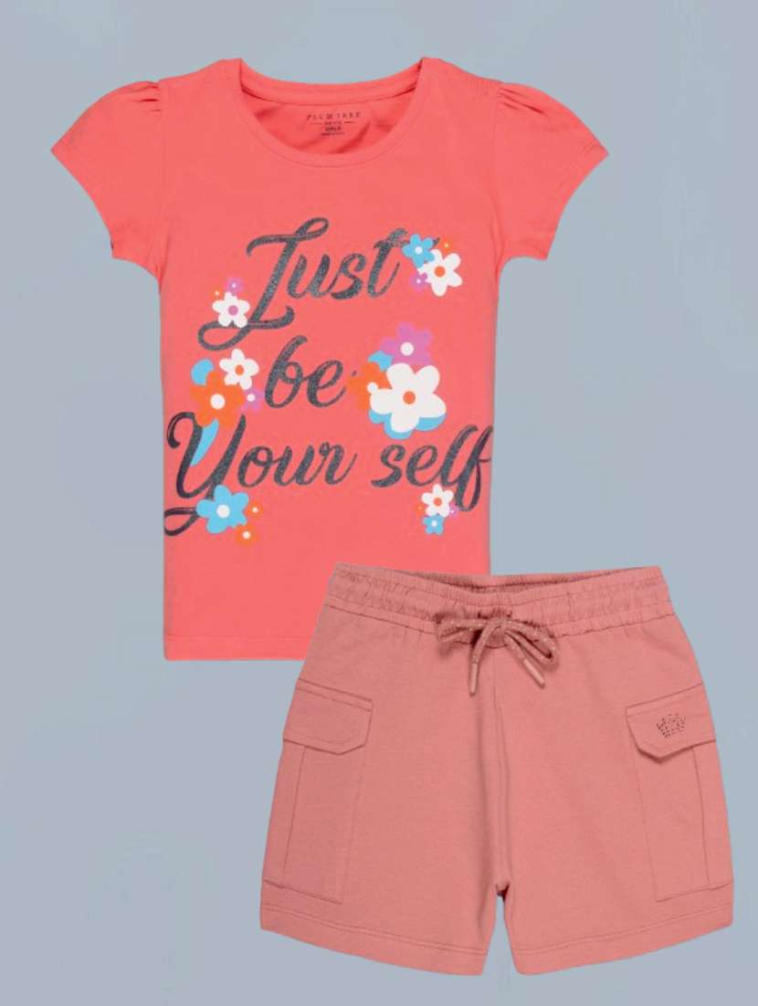 girls coral cotton shorts sets twin sets & jump suit - 22495034 -  Standard Image - 1