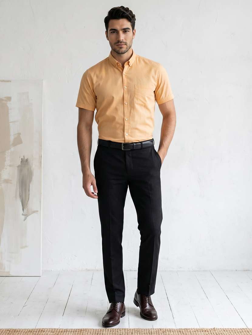 men solid short sleeve slim fit formal shirt - 22495038 -  Standard Image - 4