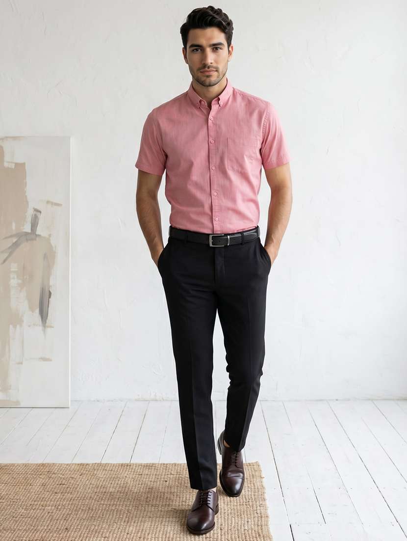 men solid short sleeve slim fit formal shirt - 22495039 -  Standard Image - 4