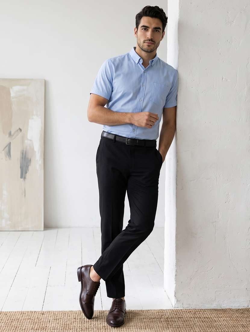 Men Solid Short Sleeve Slim Fit Formal Shirt - 22495040 -  Standard Image - 4